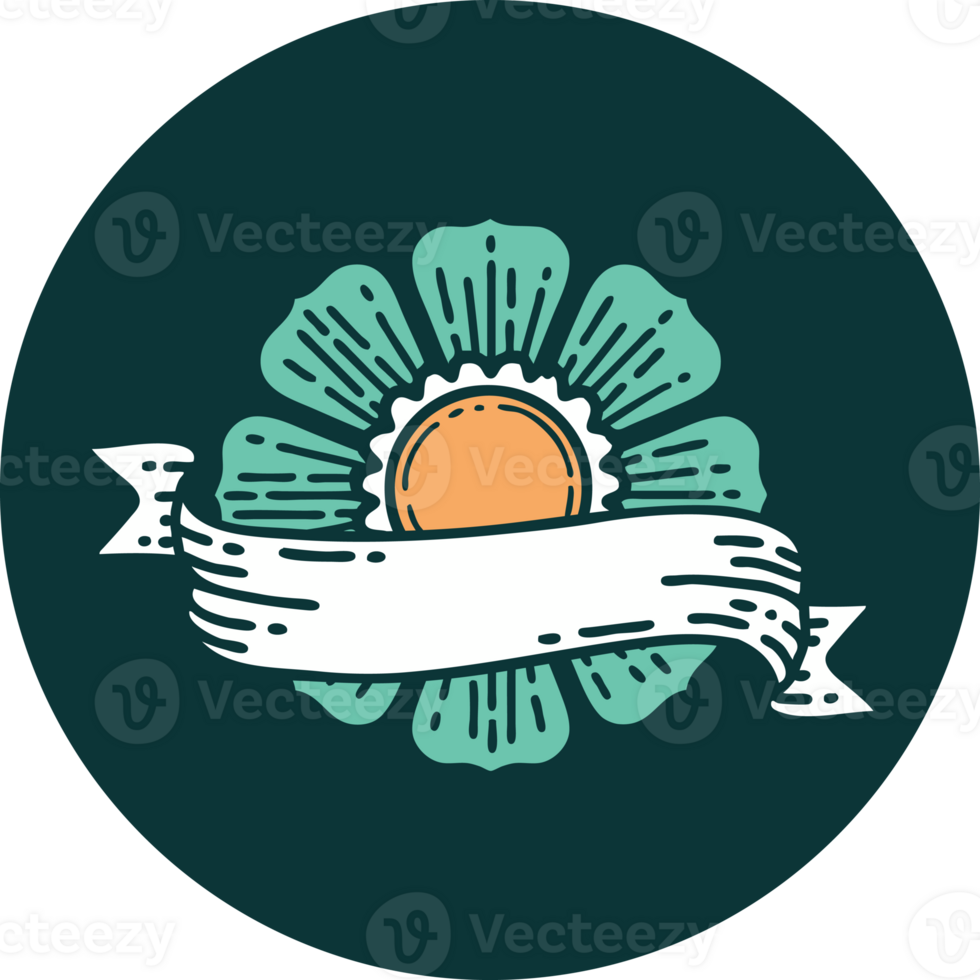 iconic tattoo style image of a flower and banner png