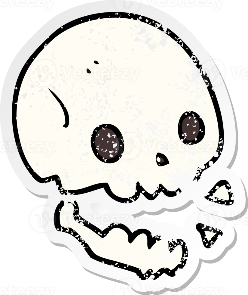 distressed sticker of a cartoon spooky skull png