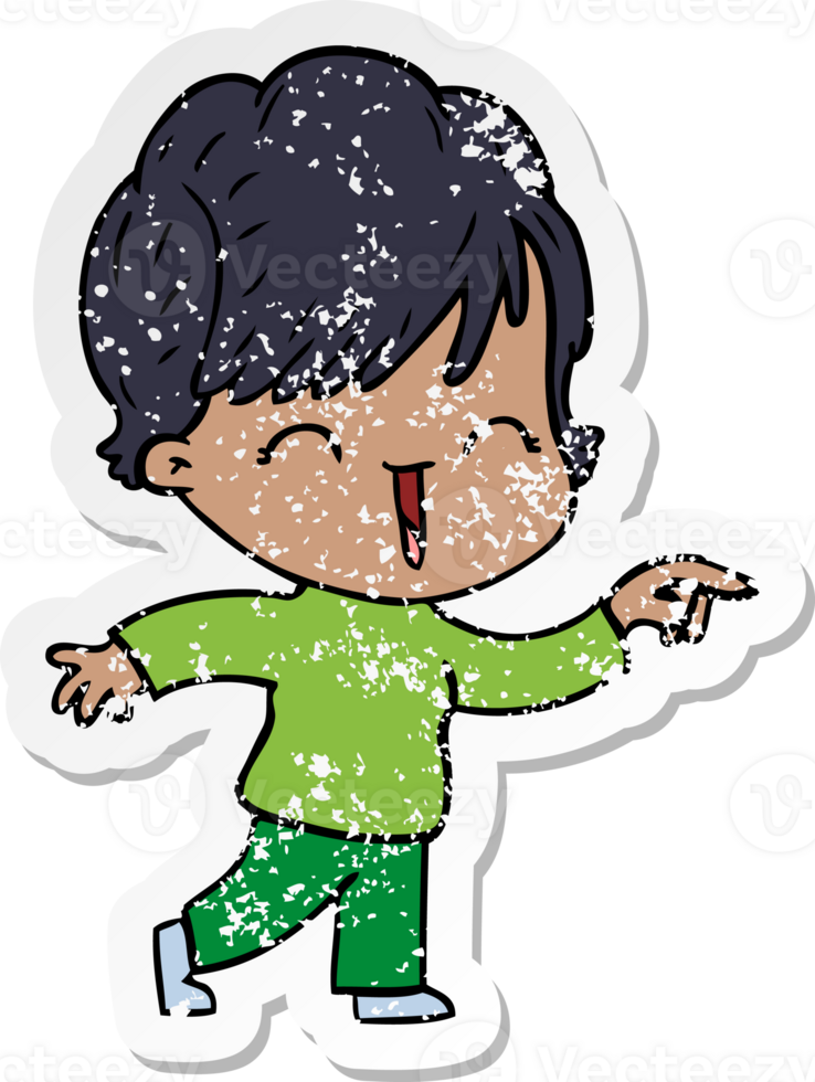 distressed sticker of a cartoon laughing woman png