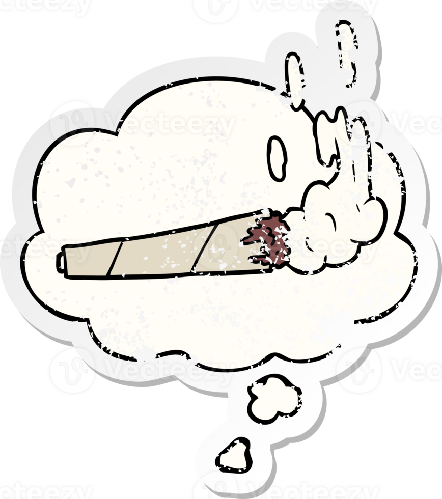 Karikatur Marihuana Joint mit habe gedacht Blase wie ein betrübt getragen Aufkleber png