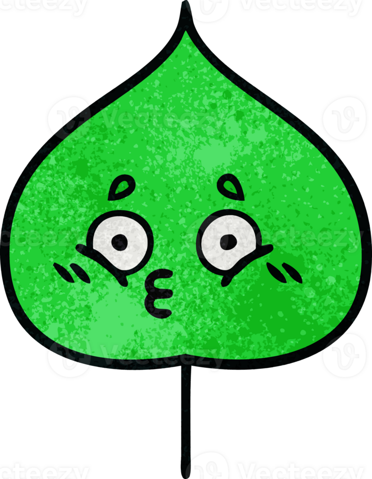 retro grunge texture cartoon of a expressional leaf png