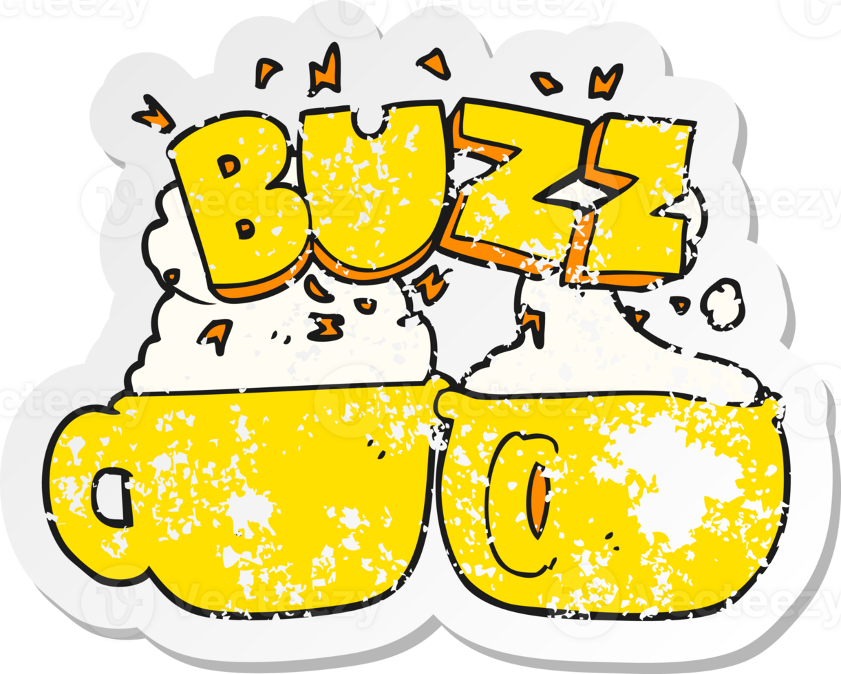 retro distressed sticker of a cartoon coffee cups png
