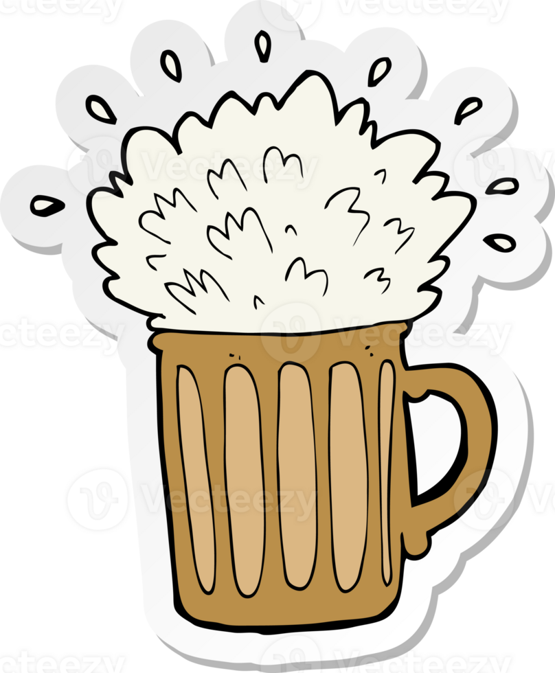 sticker of a cartoon frothy beer png