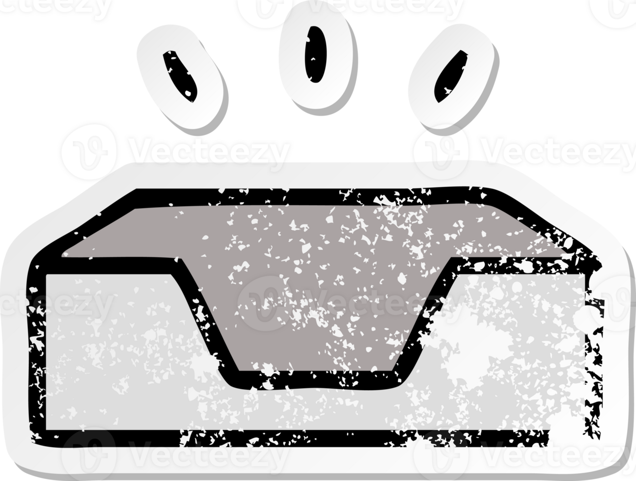distressed sticker of a cute cartoon empty in tray png