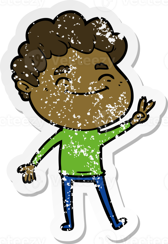 distressed sticker of a cartoon friendly man png