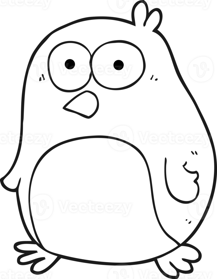 hand drawn black and white cartoon bird png
