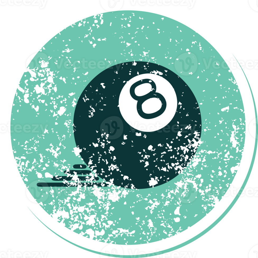 iconic distressed sticker tattoo style image of 8 ball png