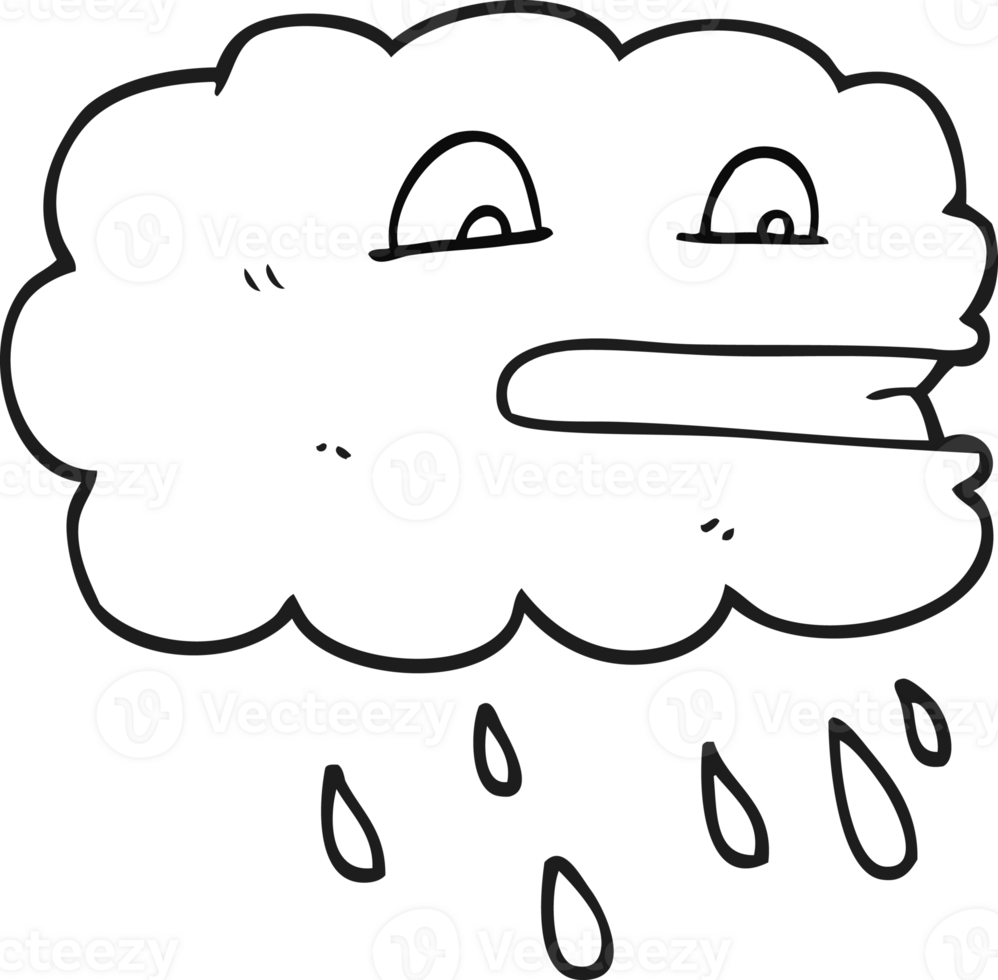 hand drawn black and white cartoon rain cloud png