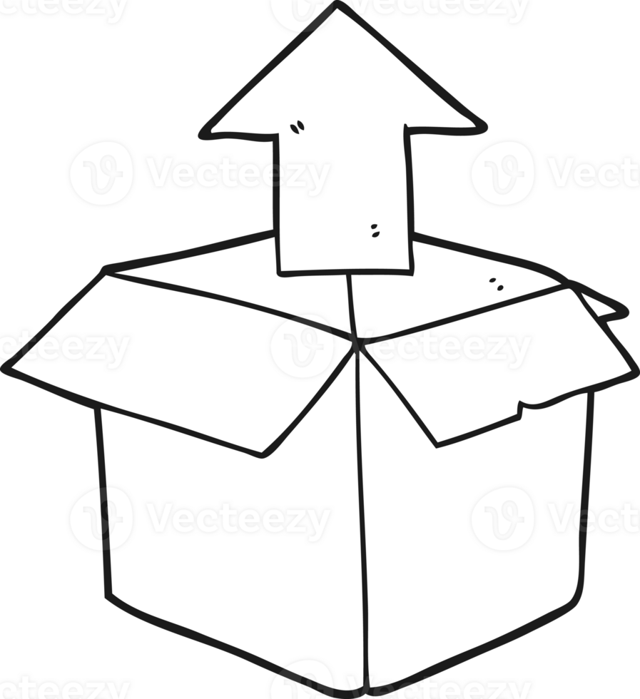 hand drawn black and white cartoon unpacking a box png