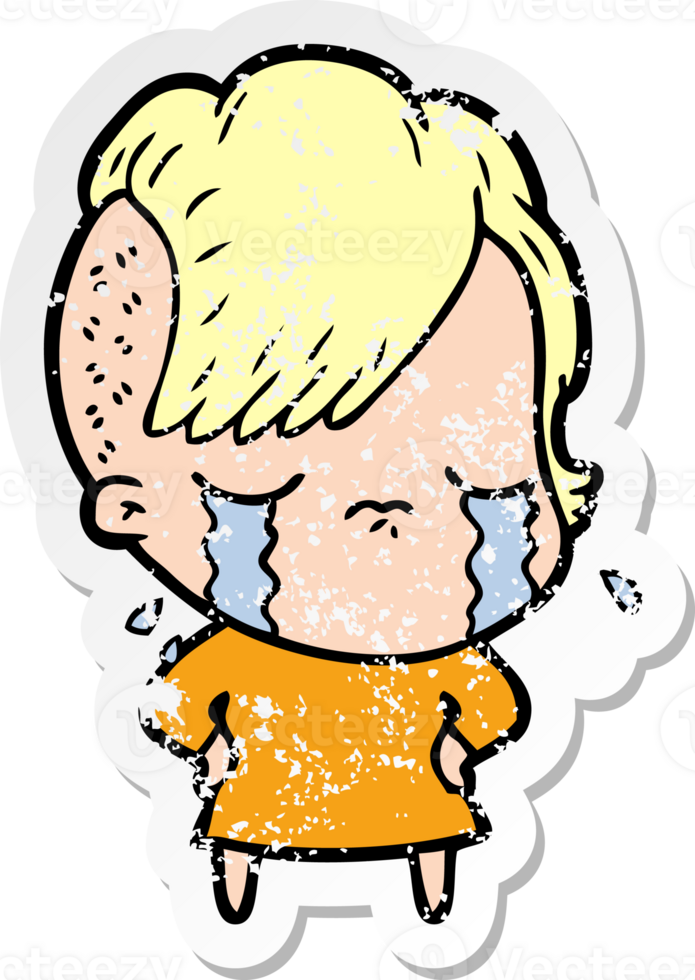 distressed sticker of a cartoon crying girl png