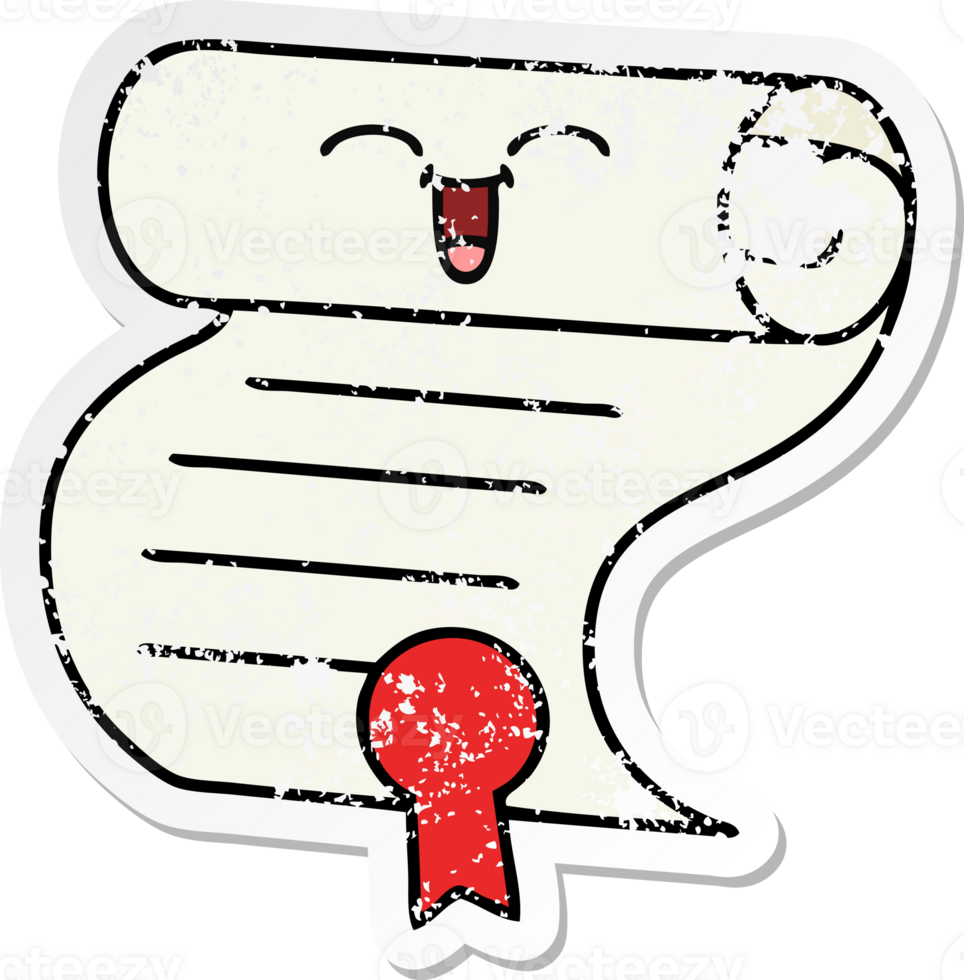 distressed sticker of a cute cartoon contract png