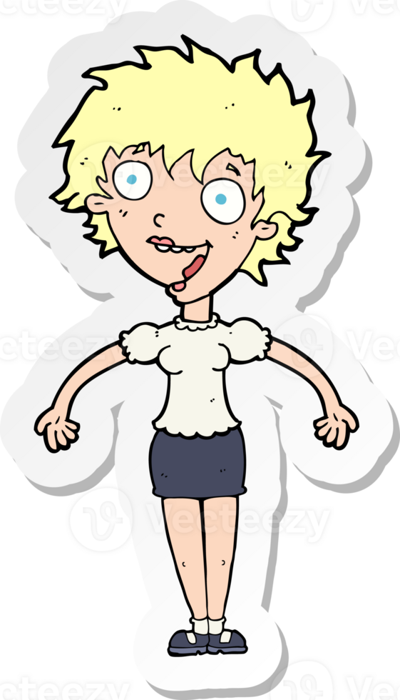 sticker of a cartoon excited woman png