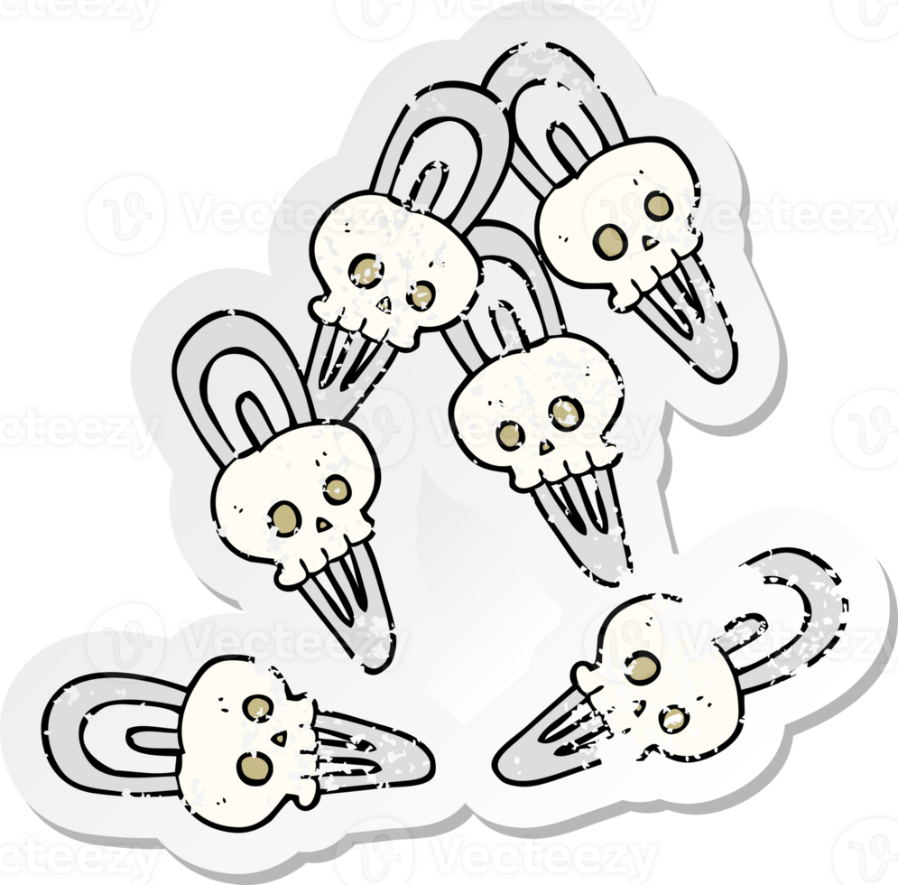 retro distressed sticker of a cartoon skull hairclips png