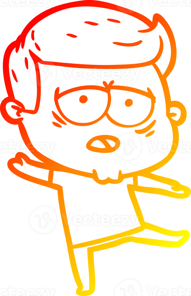 warm gradient line drawing of a cartoon tired man png