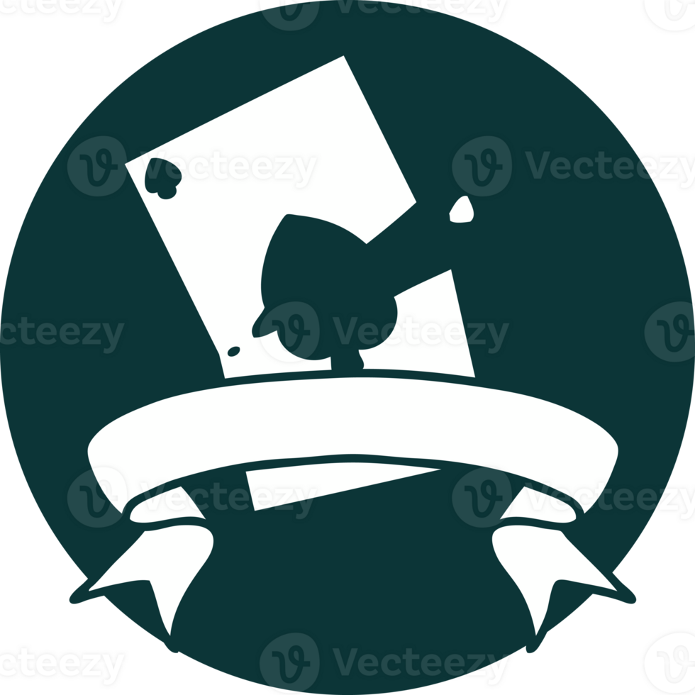 tattoo style icon with banner of a torn card png