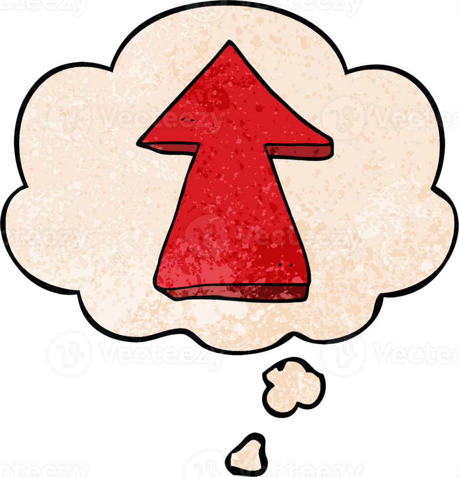 cartoon pointing arrow with thought bubble in grunge texture style png