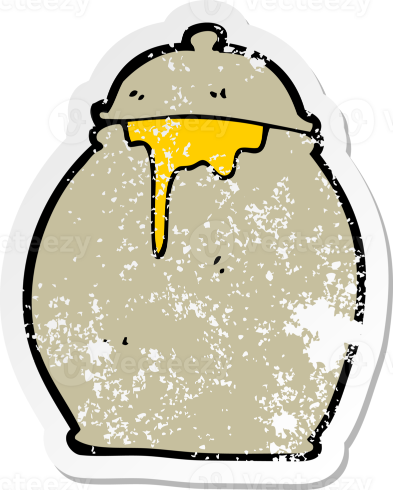 retro distressed sticker of a cartoon honey pot png