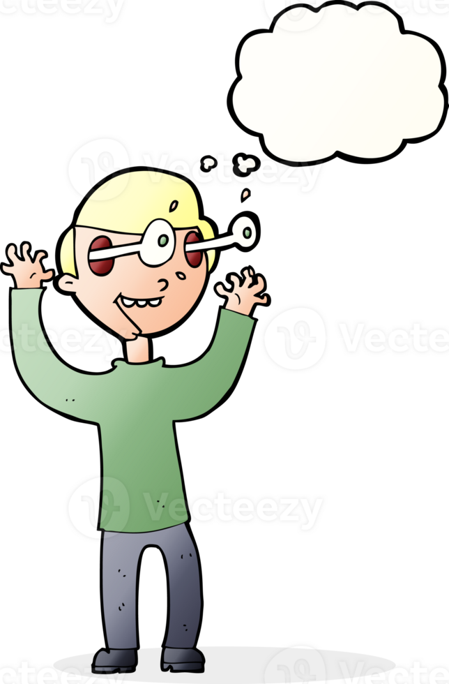 cartoon man with popping out eyes with thought bubble png