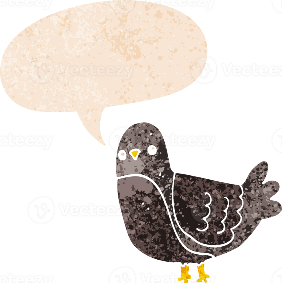 cartoon bird with speech bubble in grunge distressed retro textured style png