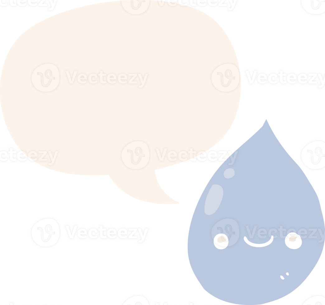 cartoon raindrop with speech bubble in retro style png