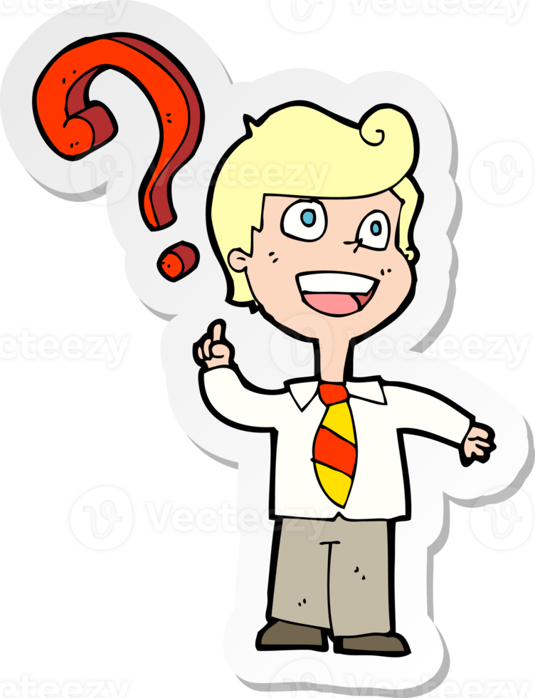 sticker of a cartoon school boy asking question png