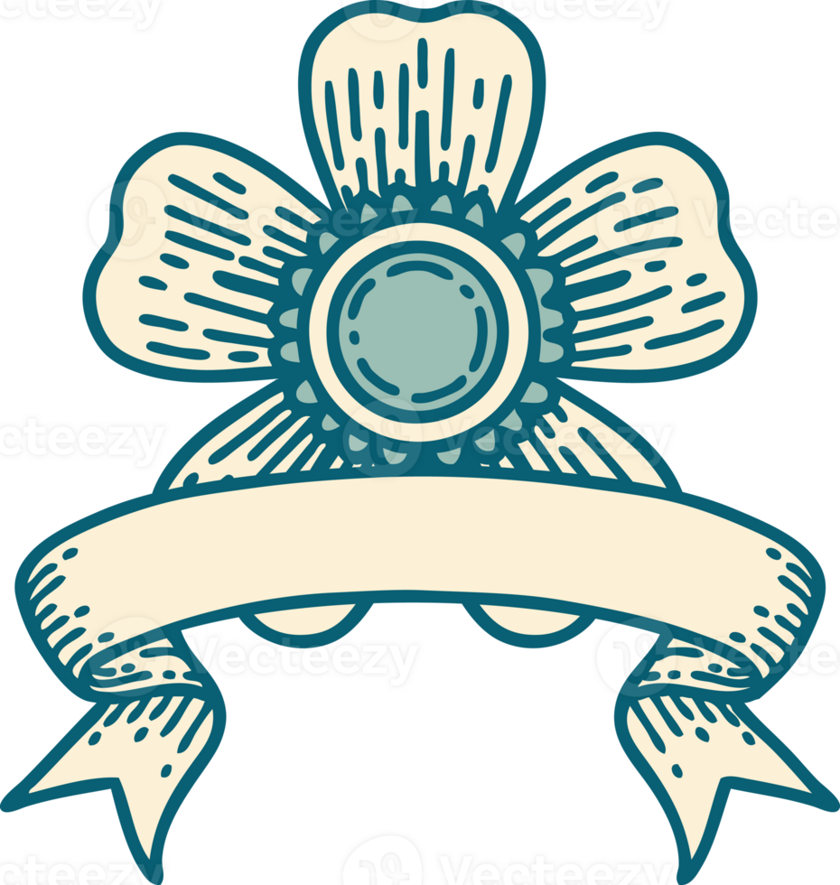 traditional tattoo with banner of a flower png