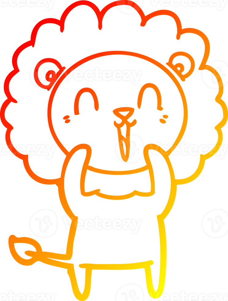 warm gradient line drawing of a laughing lion cartoon png