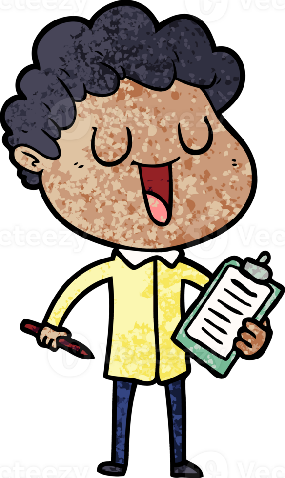 laughing cartoon man with clipboard and pen png
