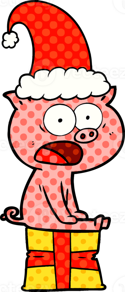 cartoon sitting christmas pig shouting png