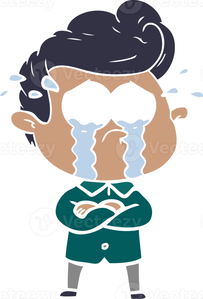 flat color style cartoon crying man with crossed arms png