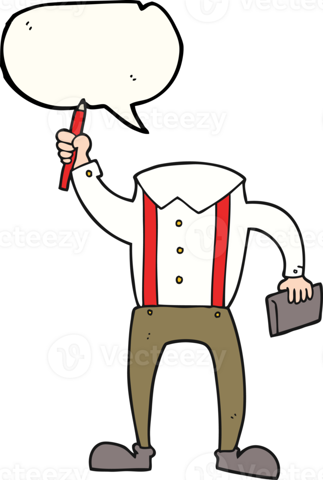 hand drawn speech bubble cartoon headless body with notepad and pen add own photos png