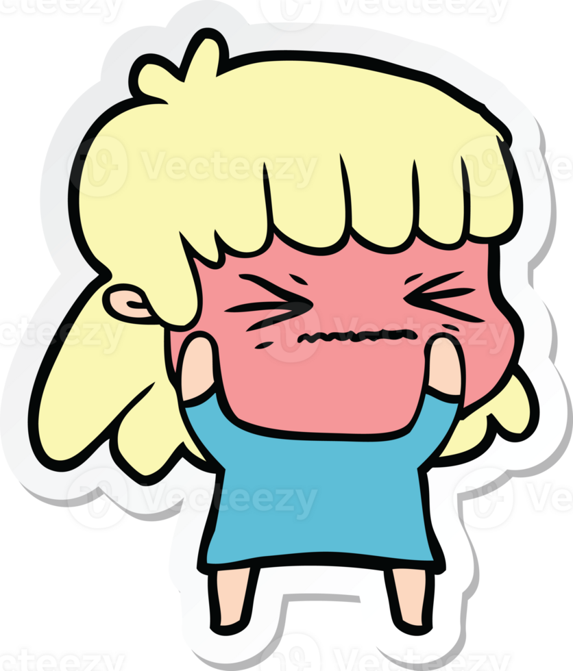 sticker of a cartoon angry girl png