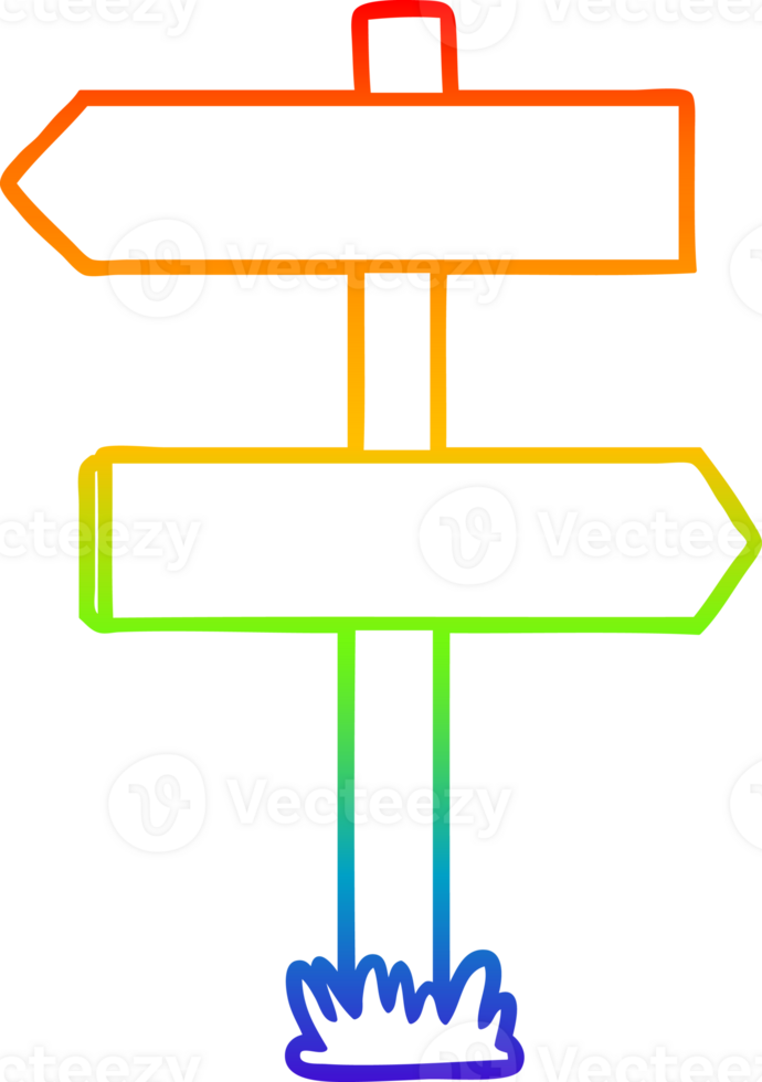 rainbow gradient line drawing of a cartoon sign post png