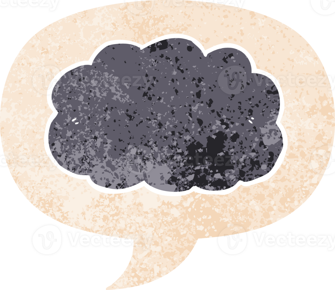 cartoon cloud with speech bubble in grunge distressed retro textured style png