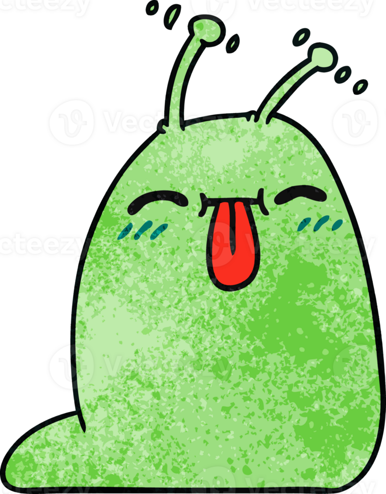 hand drawn textured cartoon of a happy kawaii slug png