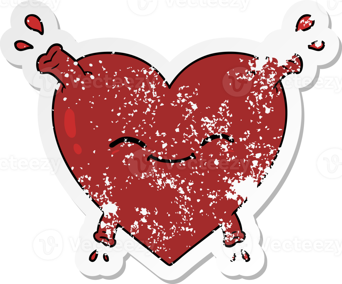 distressed sticker of a cartoon happy heart png