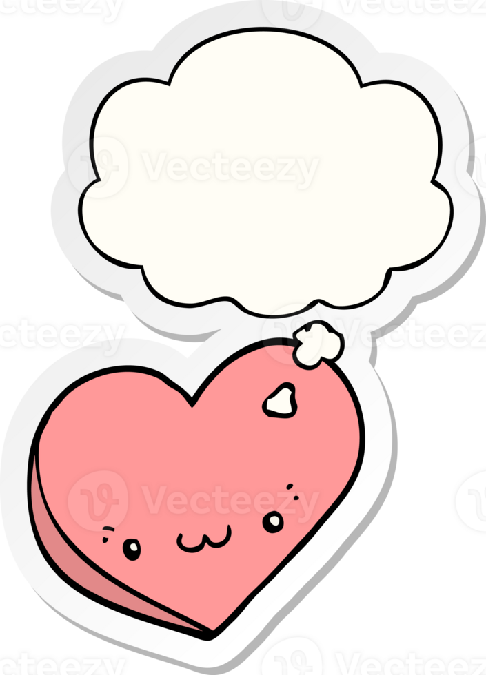 cartoon love heart with face with thought bubble as a printed sticker png