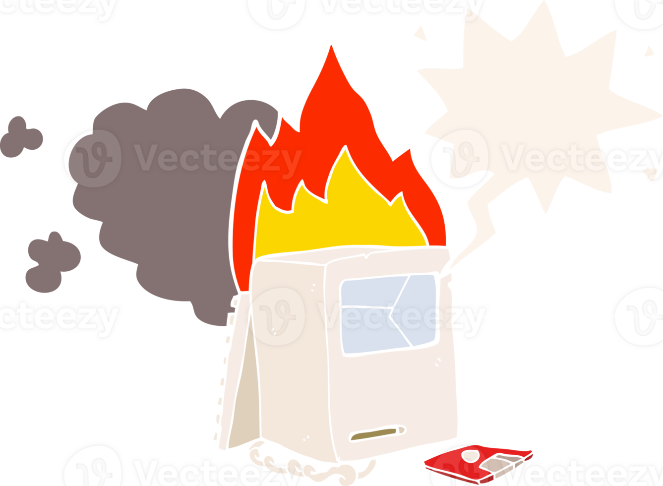 cartoon broken computer with speech bubble in retro style png