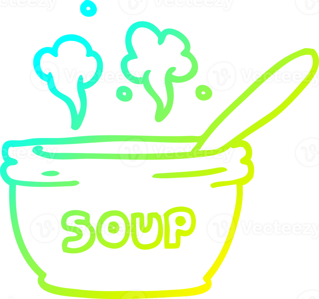 cold gradient line drawing of a cartoon of hot soup png