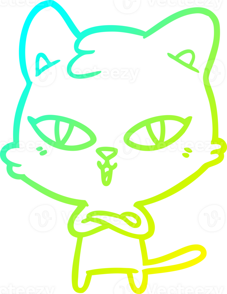 cold gradient line drawing of a cartoon cat png