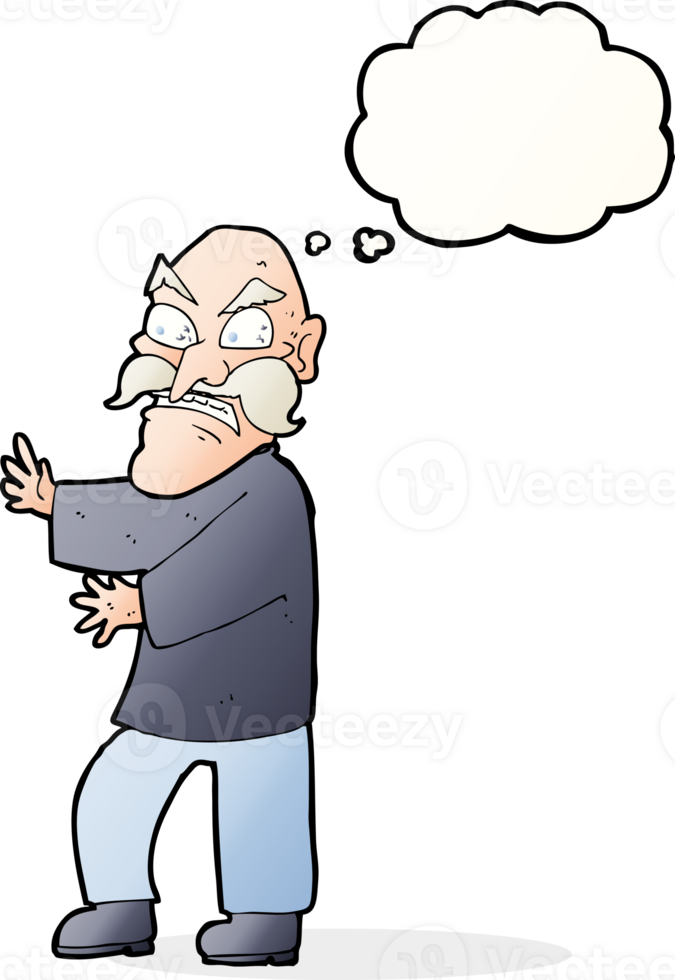 cartoon angry old man with thought bubble png