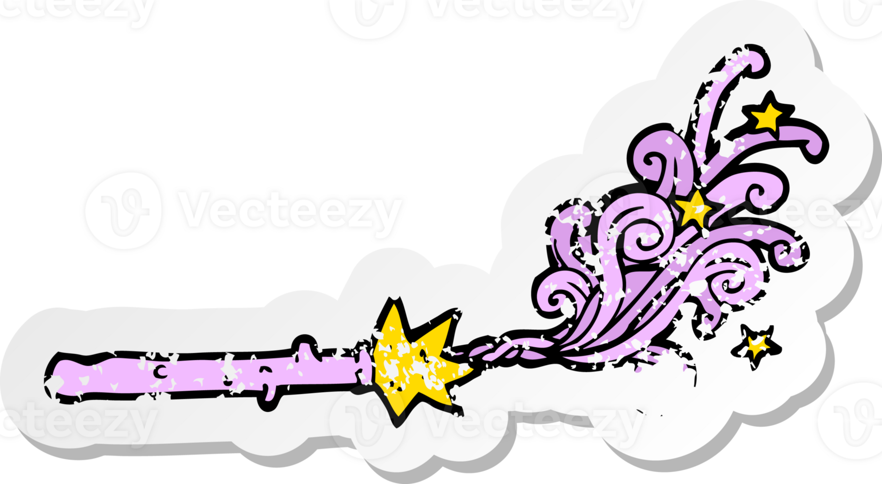 retro distressed sticker of a cartoon magic wand png