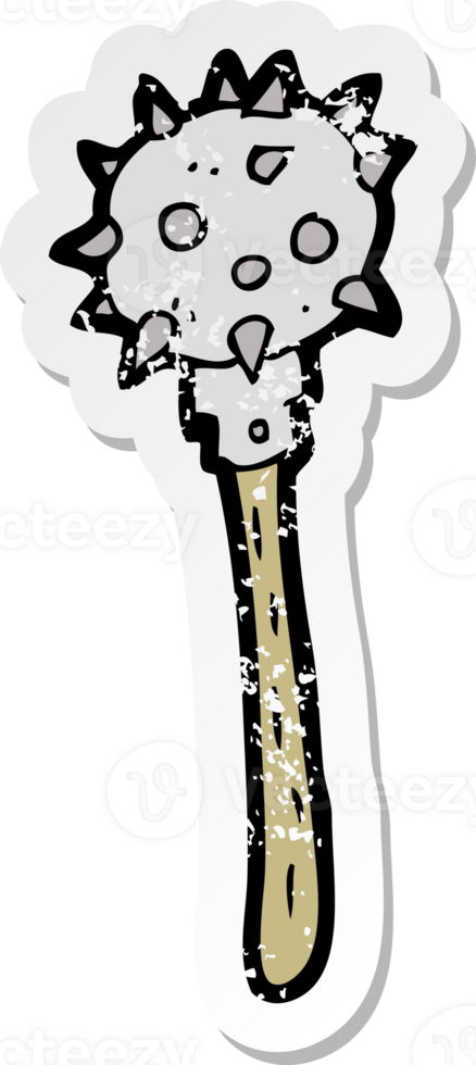 retro distressed sticker of a cartoon medieval mace png