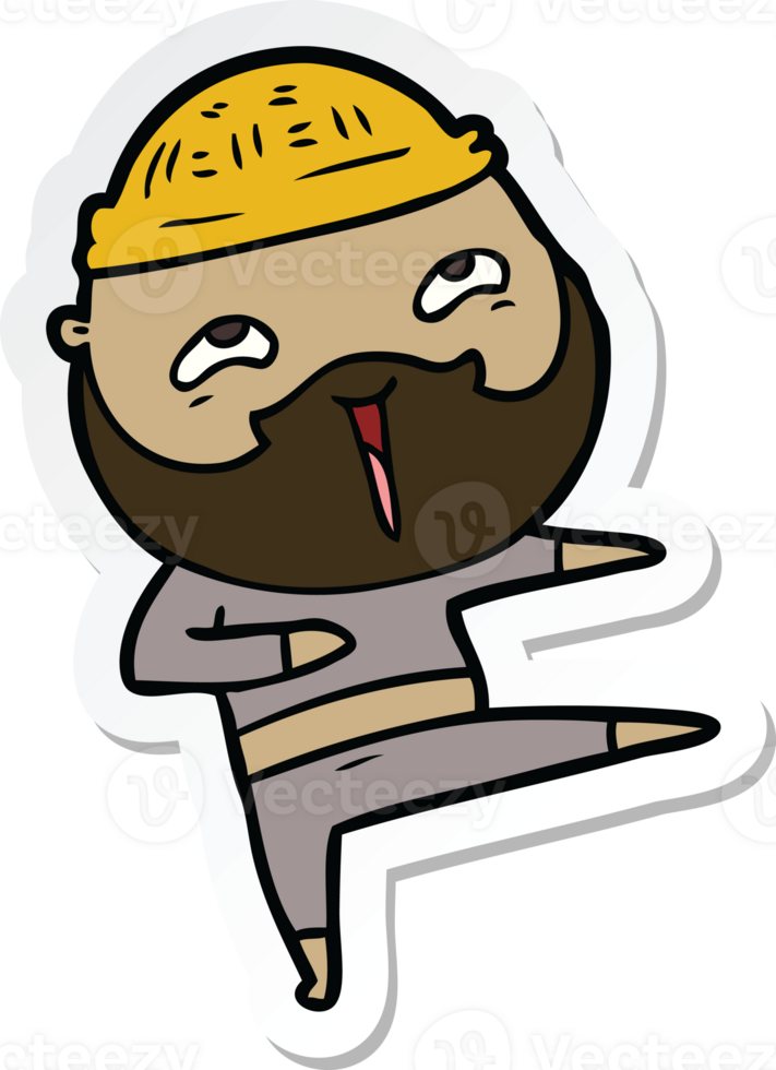sticker of a cartoon happy bearded man png