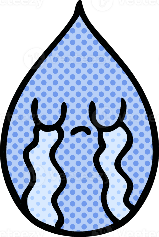 comic book style quirky cartoon emotional rain drop png