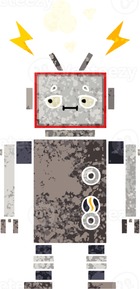 retro illustration style cartoon of a robot png