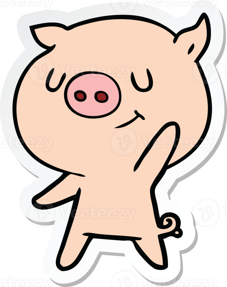 sticker of a happy cartoon pig waving png