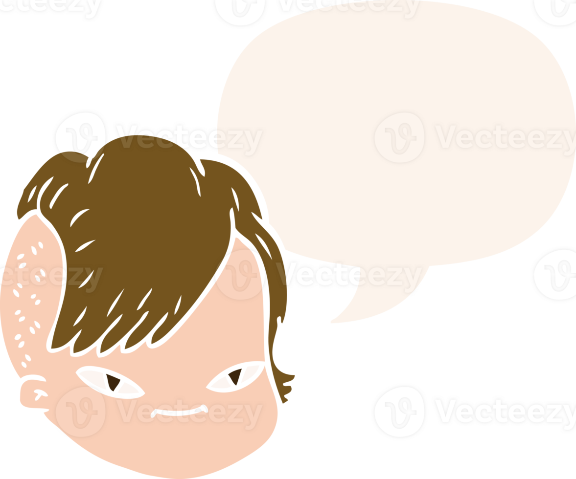 cartoon female face with speech bubble in retro style png