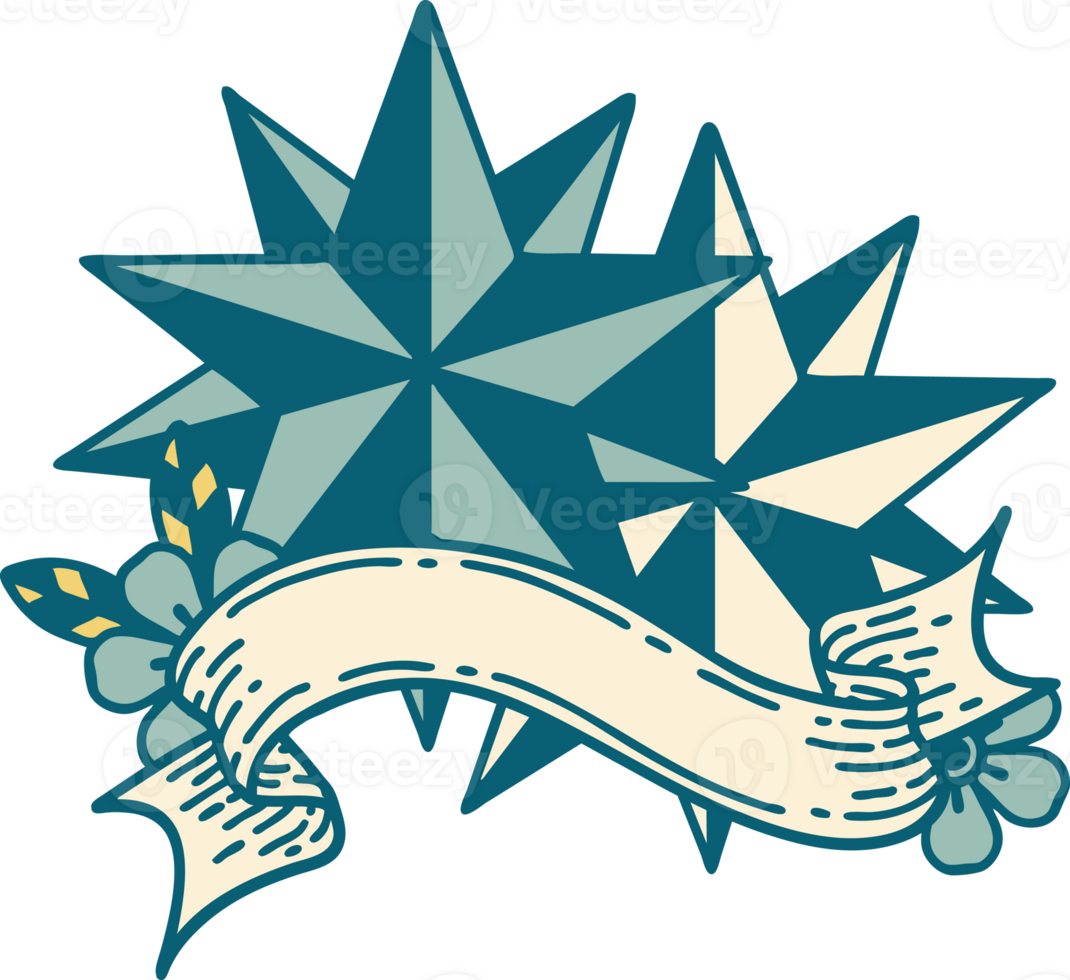 traditional tattoo with banner of stars png