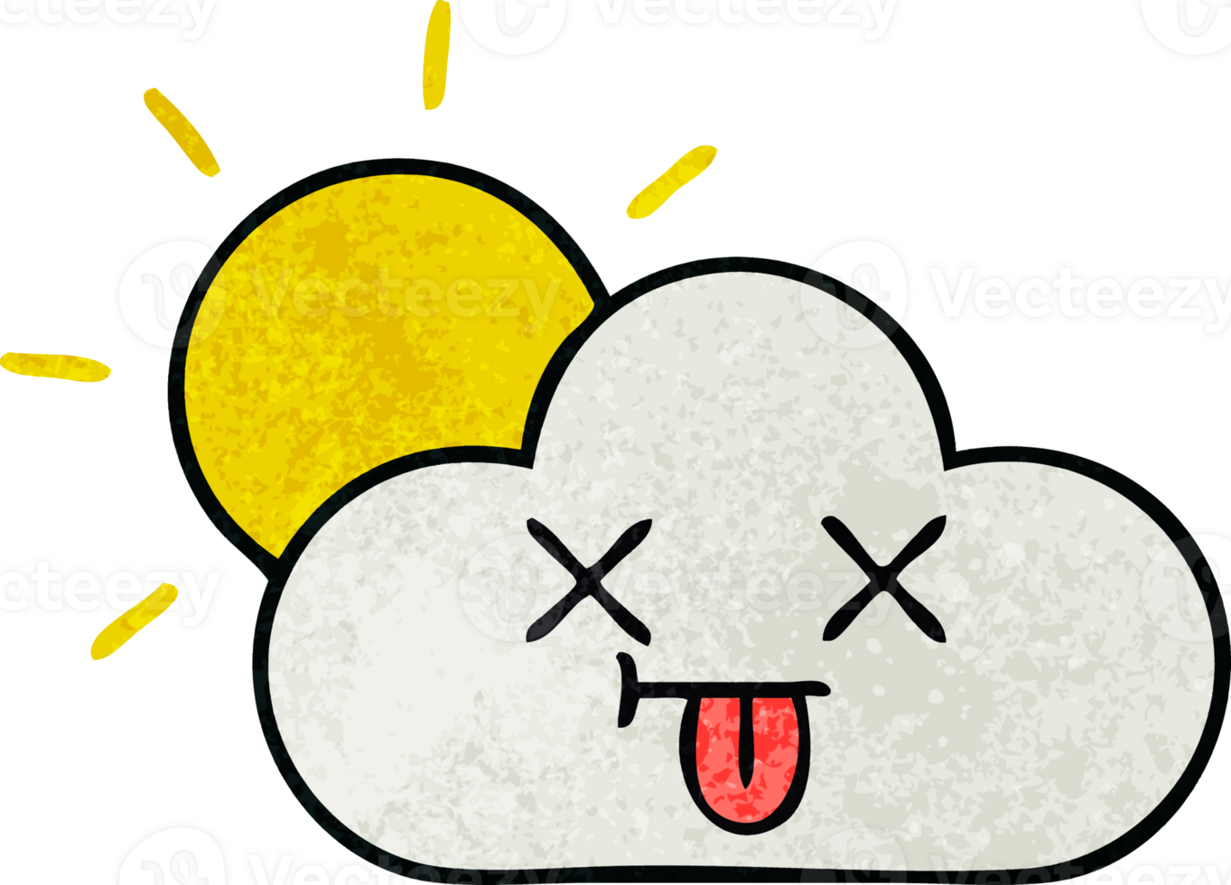 retro grunge texture cartoon of a sunshine and cloud png